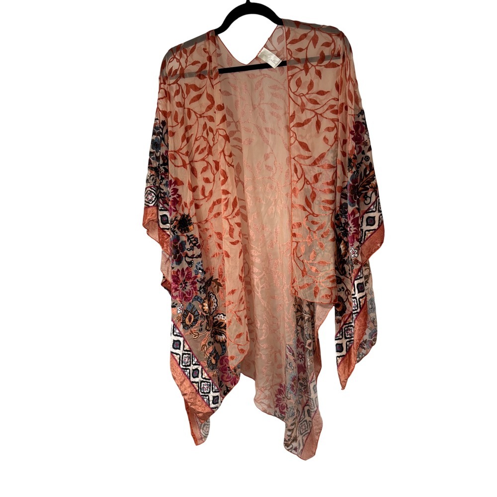 Simply Noelle Burn Out Velvet Orange Brown Kimono OS - Picture 1 of 5